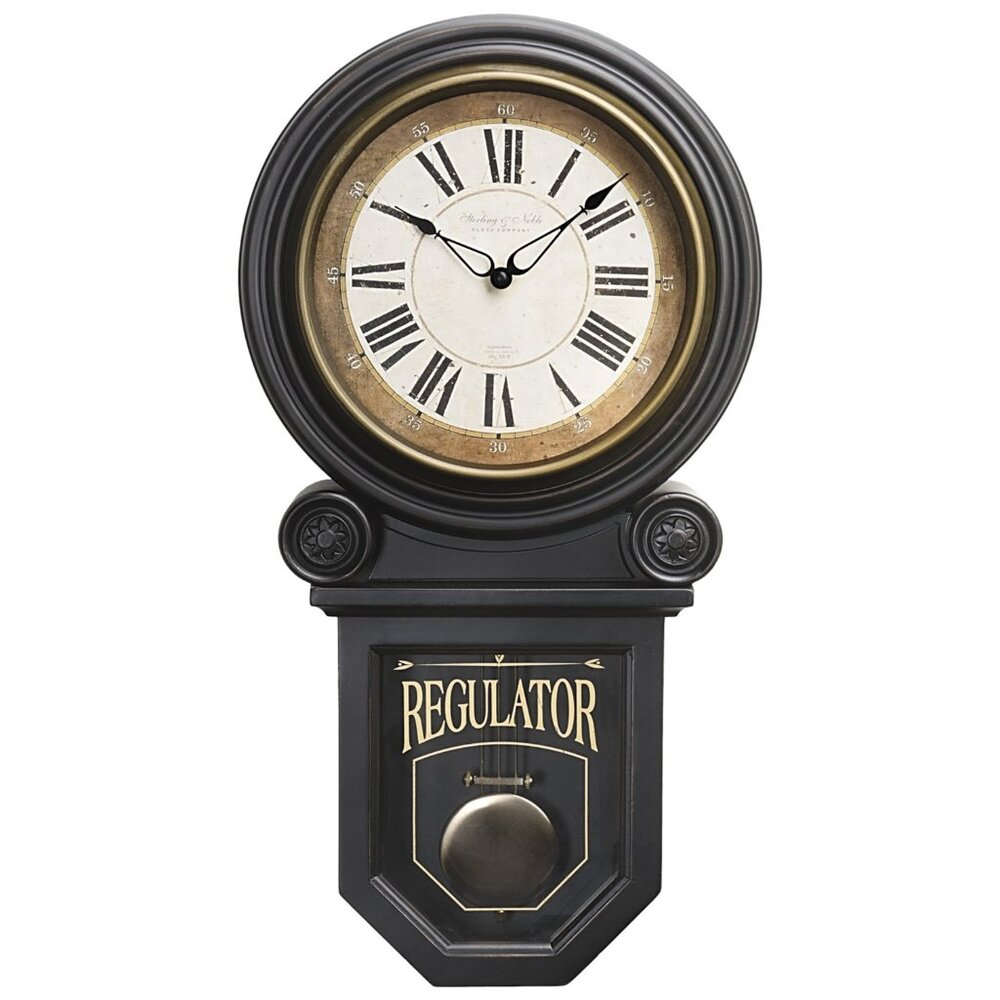 Vintage Sterling & Noble Black Regulator Pendulum Wall Clock, Wood Case